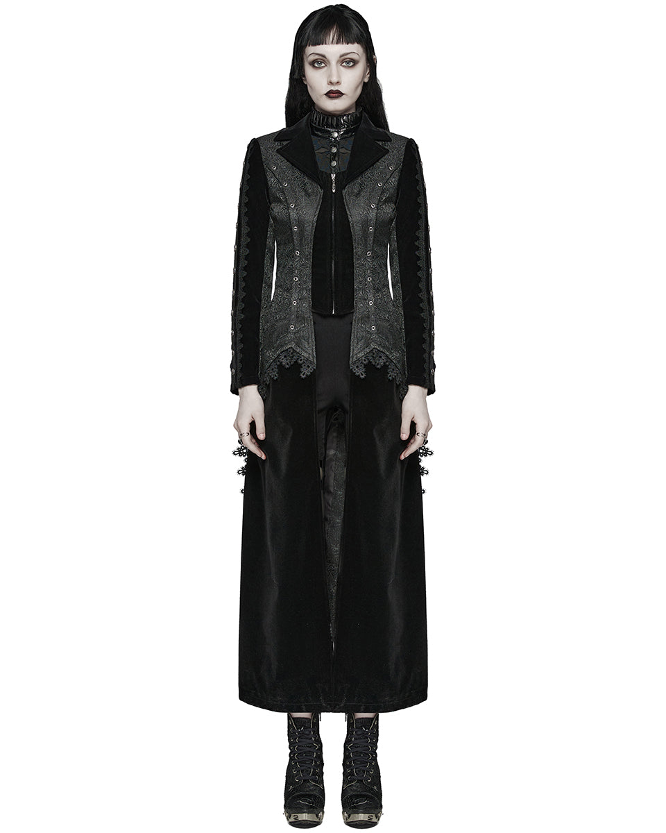 WY-1577XCF-BKF Womens Long Gothic Velvet & Jacquard Court Coat