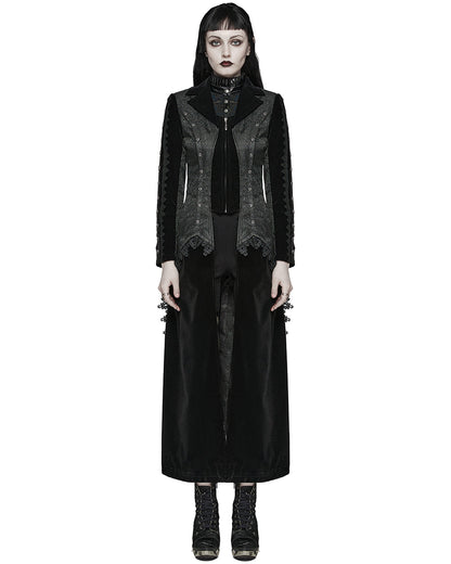 WY-1577XCF-BKF Womens Long Gothic Velvet & Jacquard Court Coat