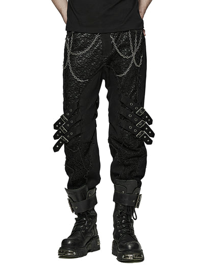 PR-K548-BKM Mens Apocalyptic Gothic Spliced Mesh & Chain Pants