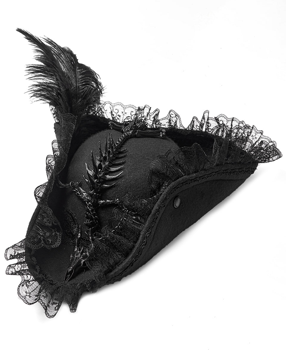 WS-820MZ Unisex Gothic Dragon Spine Feathered Tricorn Hat