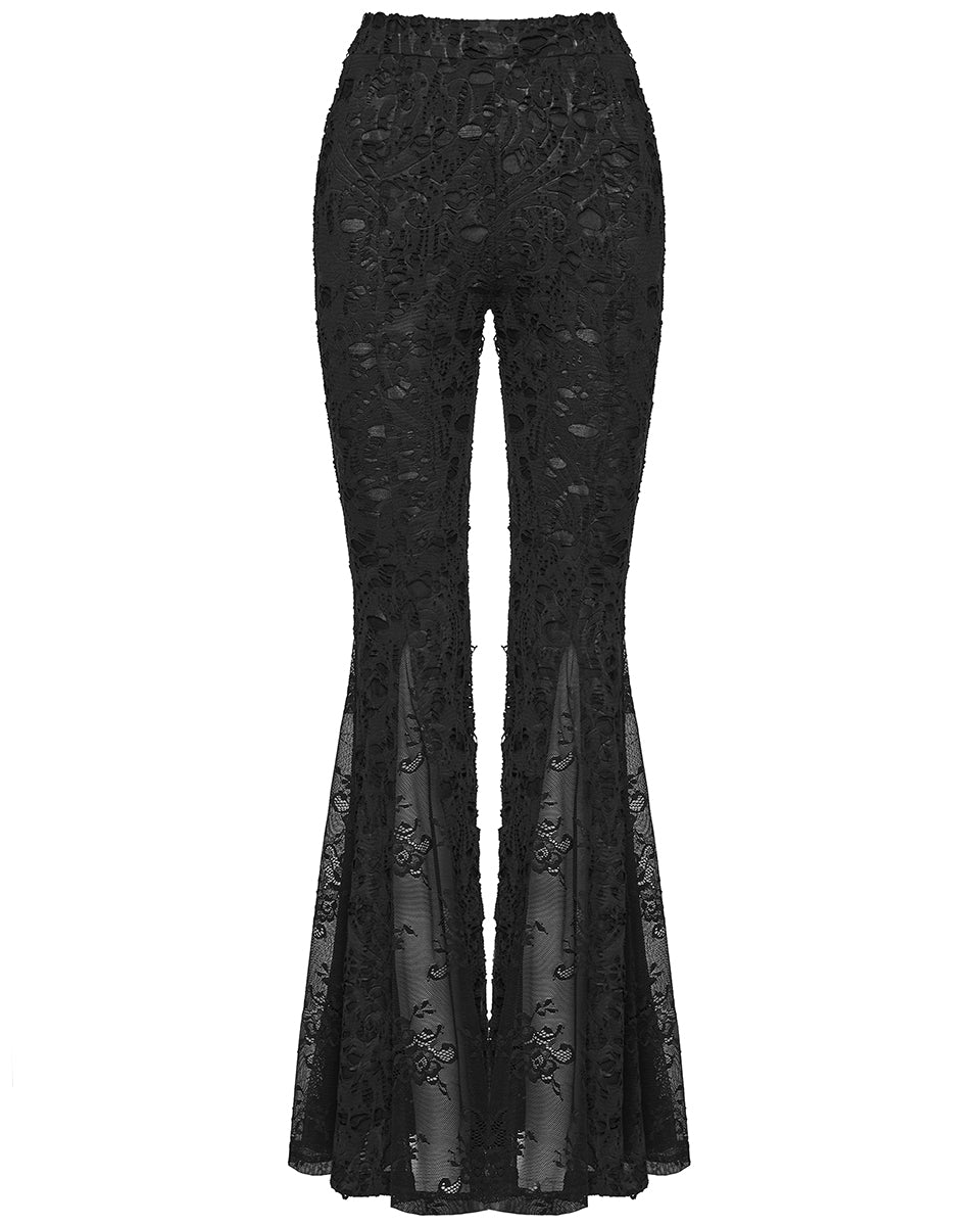 PR-OK-726XCF-BKF Daily Life Womens Apocalyptic Gothic Shredded Jacquard & Lace Flared Leggings