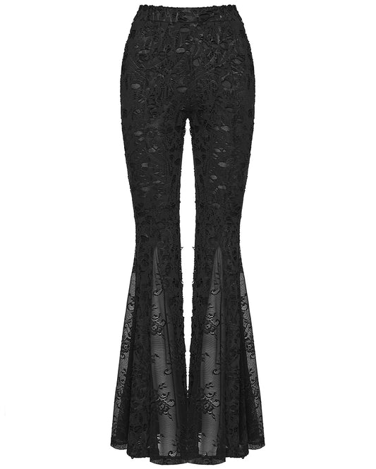 PR-OK-726XCF-BKF Daily Life Womens Apocalyptic Gothic Shredded Jacquard & Lace Flared Leggings