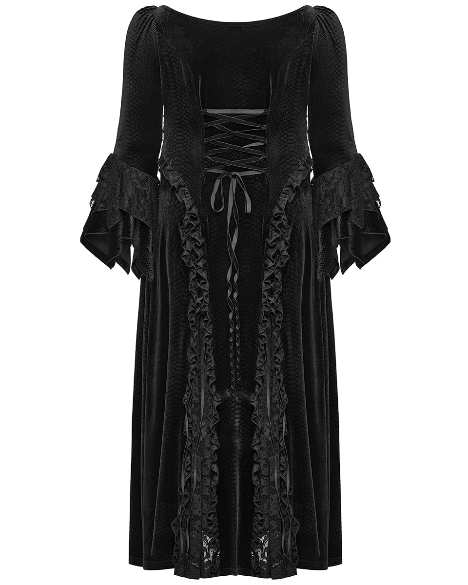 DQ-722LQF Plus Size Womens Gothic Embossed Velvet & Lace Courtesan Maxi Dress