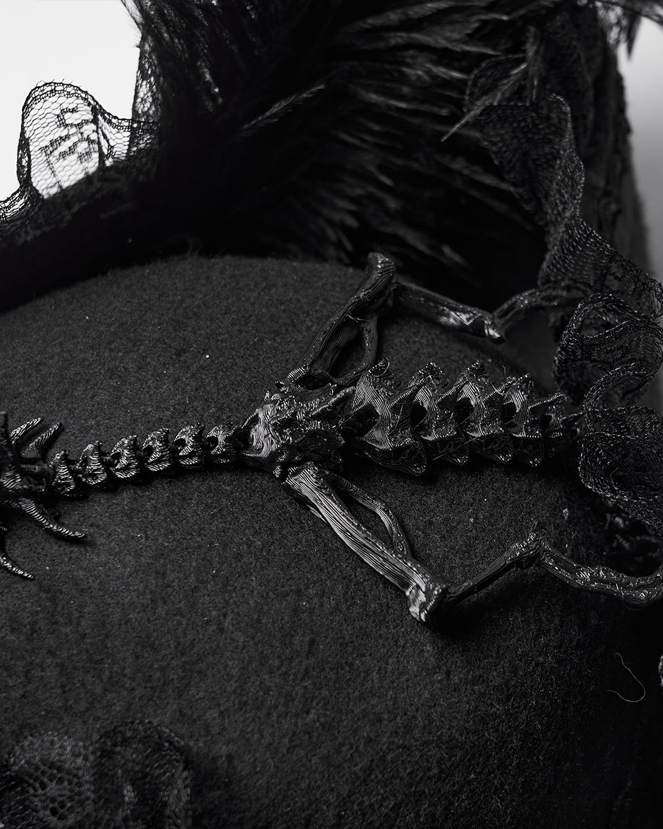 WS-820MZ Unisex Gothic Dragon Spine Feathered Tricorn Hat