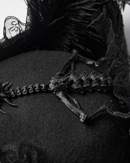 WS-820MZ Unisex Gothic Dragon Spine Feathered Tricorn Hat
