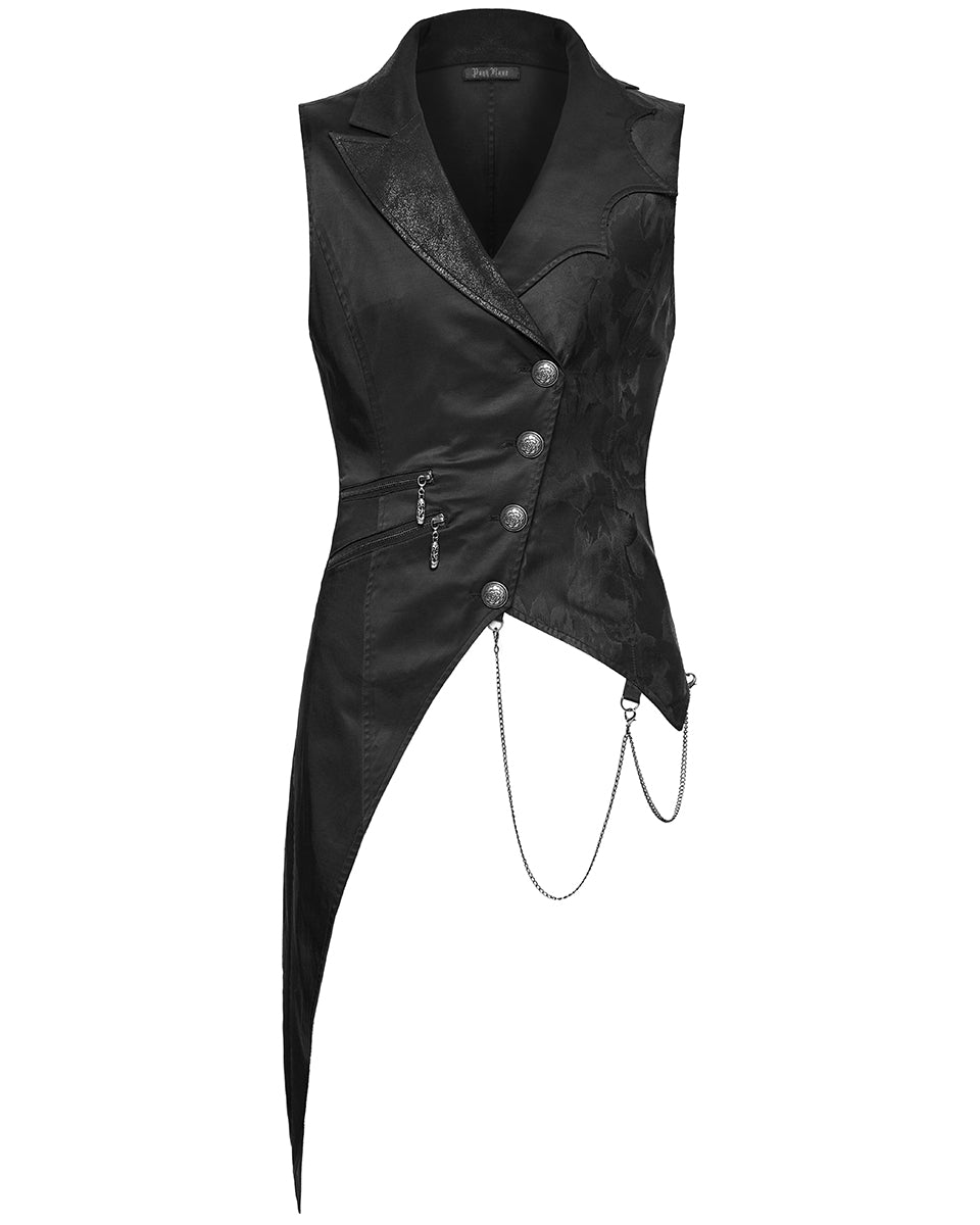 WY-1720MJM-BKM Mens Visual Kei Gothic Asymmetric Chained Waistcoat Vest - Black