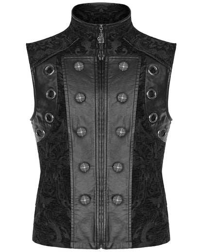 PR-WY-1489MJM-BKM Mens Gothic Regency Damask Tapestry Waistcoat Vest - Black