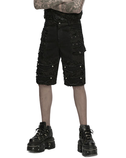 WK-733XDM-BKM Mens Apocalyptic Punk Studded & Shredded Cutoff Shorts