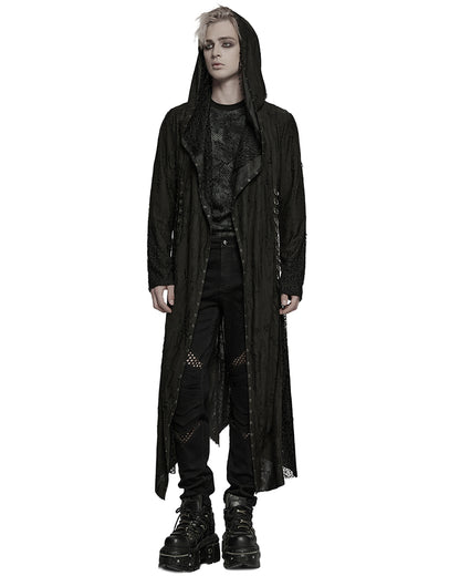 WY-1795XCM-BKM Mens Apocalyptic Gothic Broken Knit Hooded Piercing Cloak Jacket