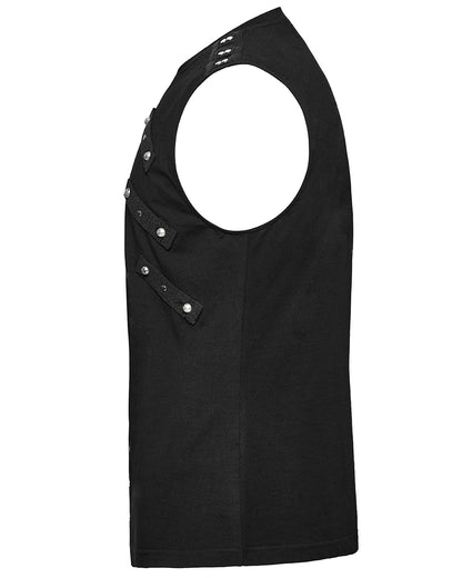 WT-899BXM-BKM Mens Dark Punk Studded Mesh Inset Tank Top Vest