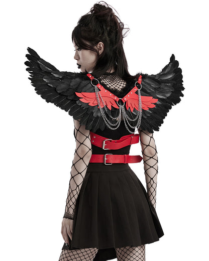 PR-WS-609BDF-BKRDF Womens Fallen Angel Gothic Feathered Wings Harness - Black & Red