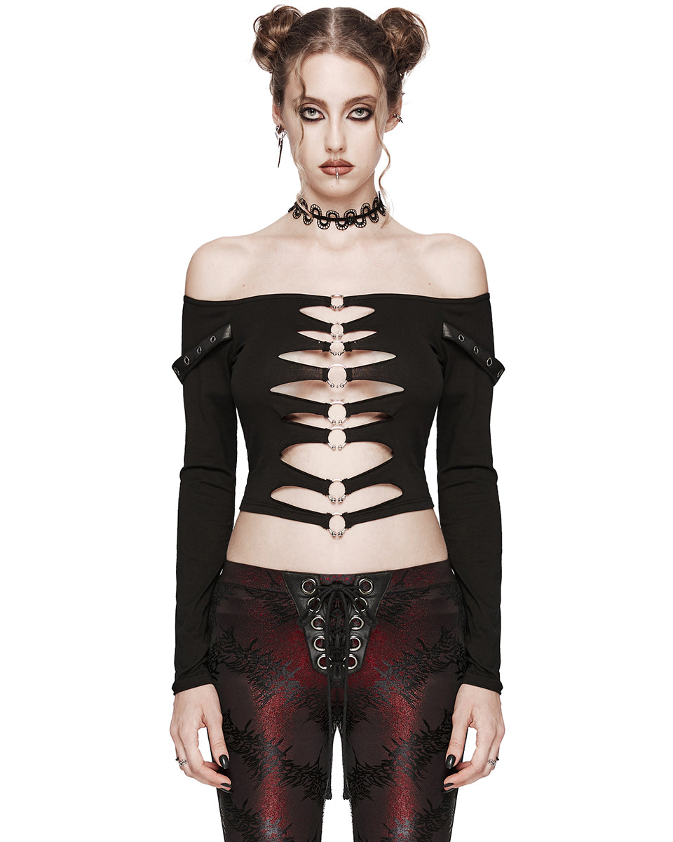 WT-875TCF-BKF Daily Life Cutout CyberPunk Piercing Top