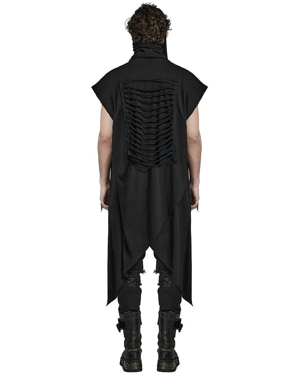 PR-Y1480-BKM Mens Doomsday Apocalyptic Gothic Shredded Sleeveless Wrap Vest