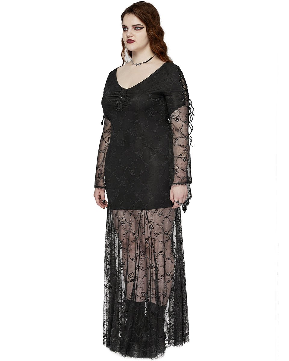 DQ-725LQF Plus Size Womens Gothic Layered Lace Maxi Dress