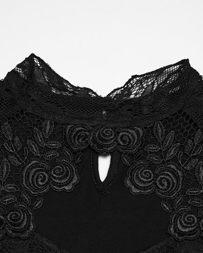 PR-OPT-989TDF-BKF Womens Elegant Gothic Lace Overlayer Applique T-Shirt Top