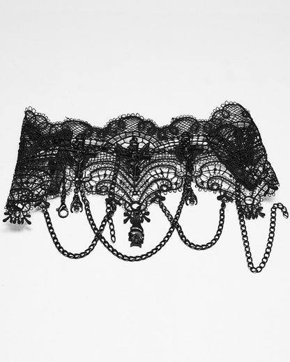Womens Dark Gothic Chained Lace Hanging Bats Necklace
