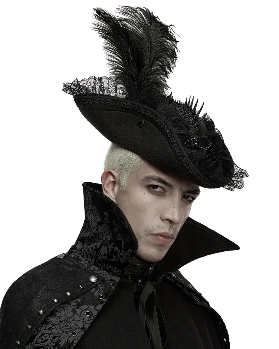 WS-820MZ Unisex Gothic Dragon Spine Feathered Tricorn Hat