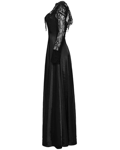 WQ-748LQF Womens Long Gothic Sateen Maxi Dress With Embroidered Lace Contrast