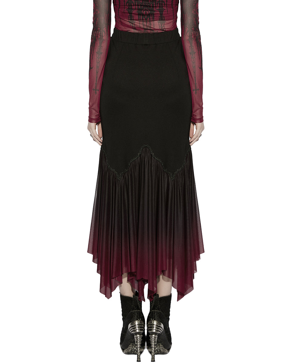 PR-OPQ-1548BQF-BKRDF Daily Life Womens Long Gothic Gradient Fitted Skirt - Black & Red