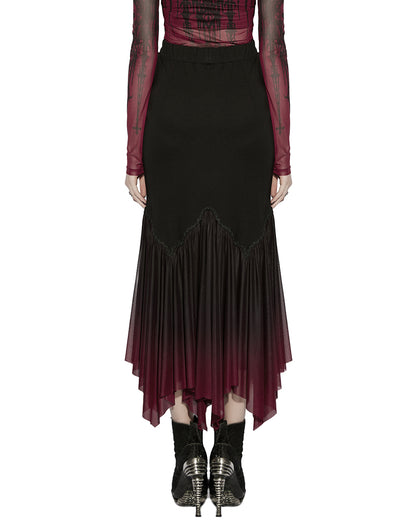 PR-OPQ-1548BQF-BKRDF Daily Life Womens Long Gothic Gradient Fitted Skirt - Black & Red