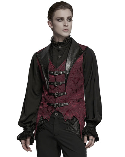 WY-1765MJM Mens Dark Victorian Gothic Damask Jacquard Waistcoat Vest - Red