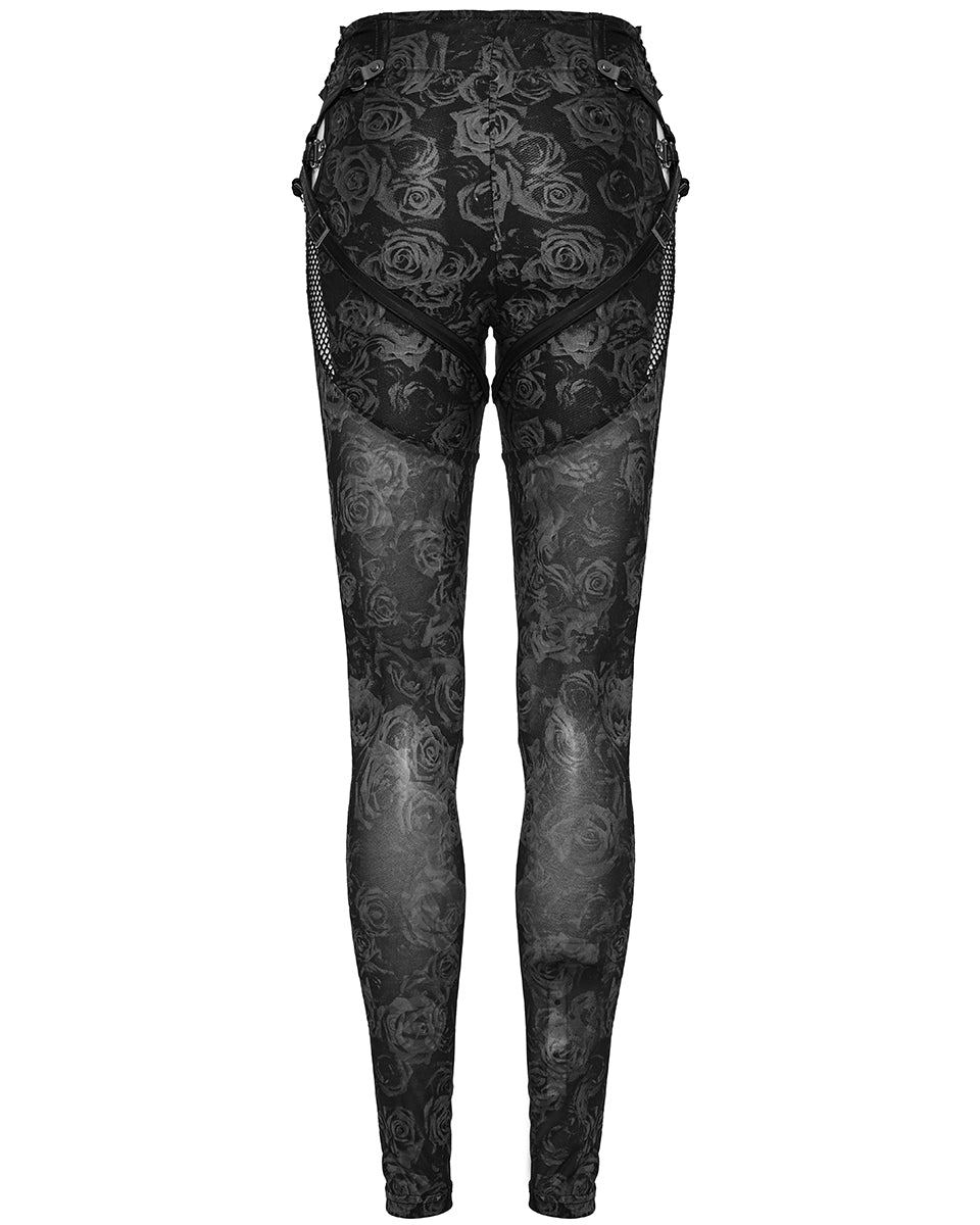 WK-625DDF-BKF Daily Life Dark Punk Rose Mesh Strapping Leggings