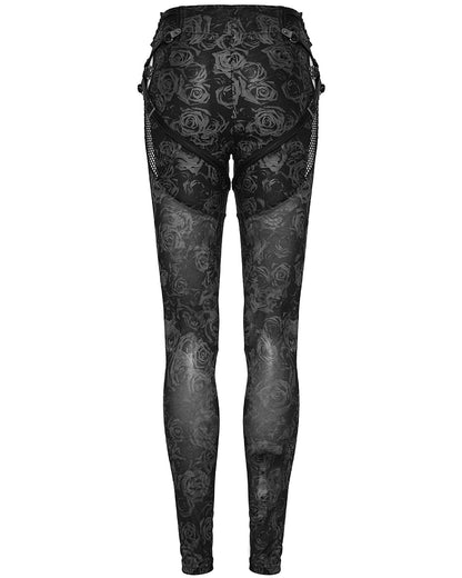 WK-625DDF-BKF Daily Life Dark Punk Rose Mesh Strapping Leggings