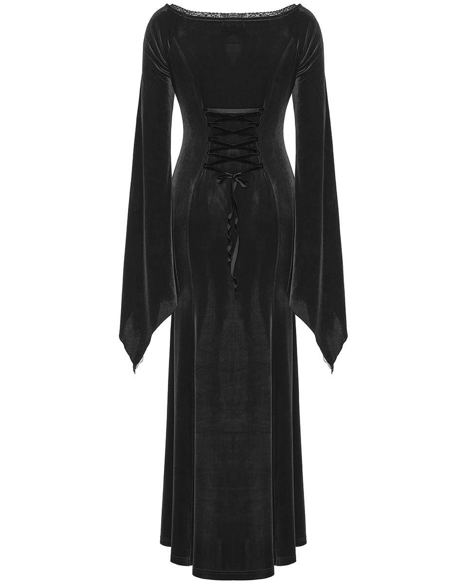 PR-DQ-641LQF-BKF Classic Gothic Off Shoulder Maxi Dress - Extended Size Range - Black Velvet