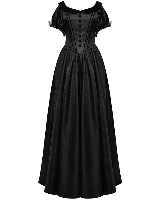 WQ-757LQF Womens Long Gothic Jacquard Ballgown Wedding Dress - Black