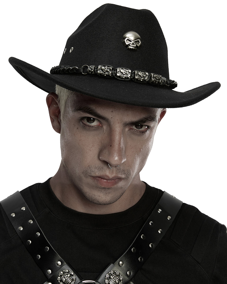 WS-860MZ Unisex Gothic Punk Skull & Chains Fedora Hat