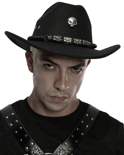 WS-860MZ Unisex Gothic Punk Skull & Chains Fedora Hat