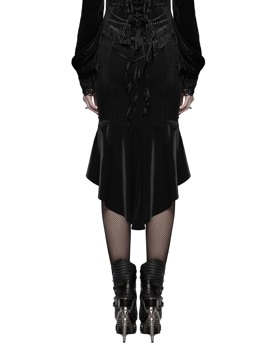 WQ-876BQF Womens Baroque Gothic Rose Embroidered Velvet Fishtail Skirt - Black