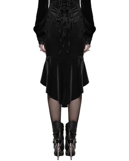 WQ-876BQF Womens Baroque Gothic Rose Embroidered Velvet Fishtail Skirt - Black