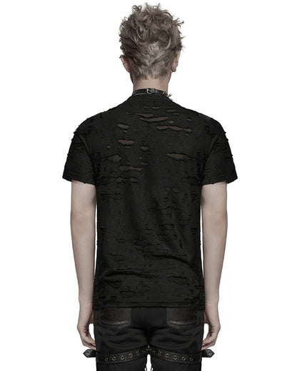 WT-1005TDM-BKM Mens Apocalyptic Gothic Shredded Fishnet Inset T Shirt Top