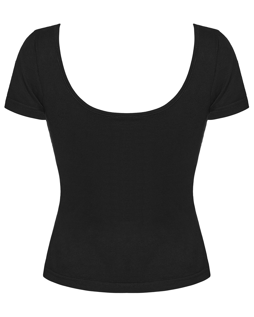 WT-1081TDF Womens Gothic Studded & Slashed Mesh Inset Tee