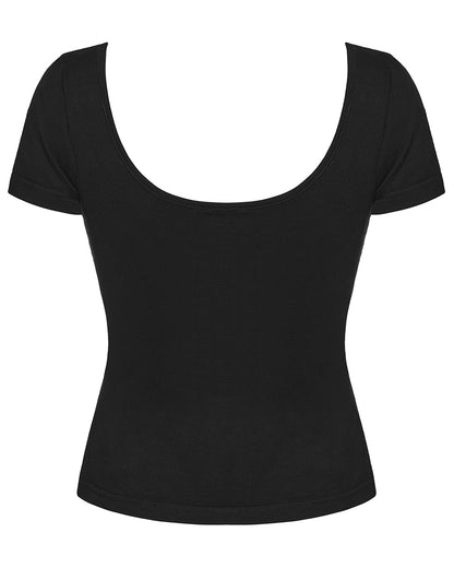 WT-1081TDF Womens Gothic Studded & Slashed Mesh Inset Tee