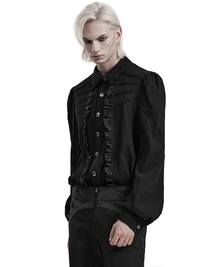 PR-WY-1562CCM-BKM Mens Regency Gothic Pleated Ruffle Shirt