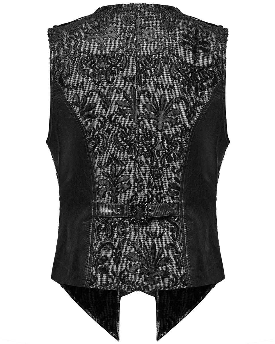 WY-1793MJM-BK-WHM Mens Gothic Aristocrat Houndstooth Damask Waistcoat Vest - Black & White
