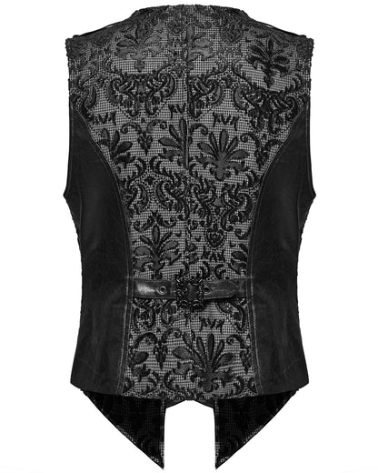 WY-1793MJM-BK-WHM Mens Gothic Aristocrat Houndstooth Damask Waistcoat Vest - Black & White
