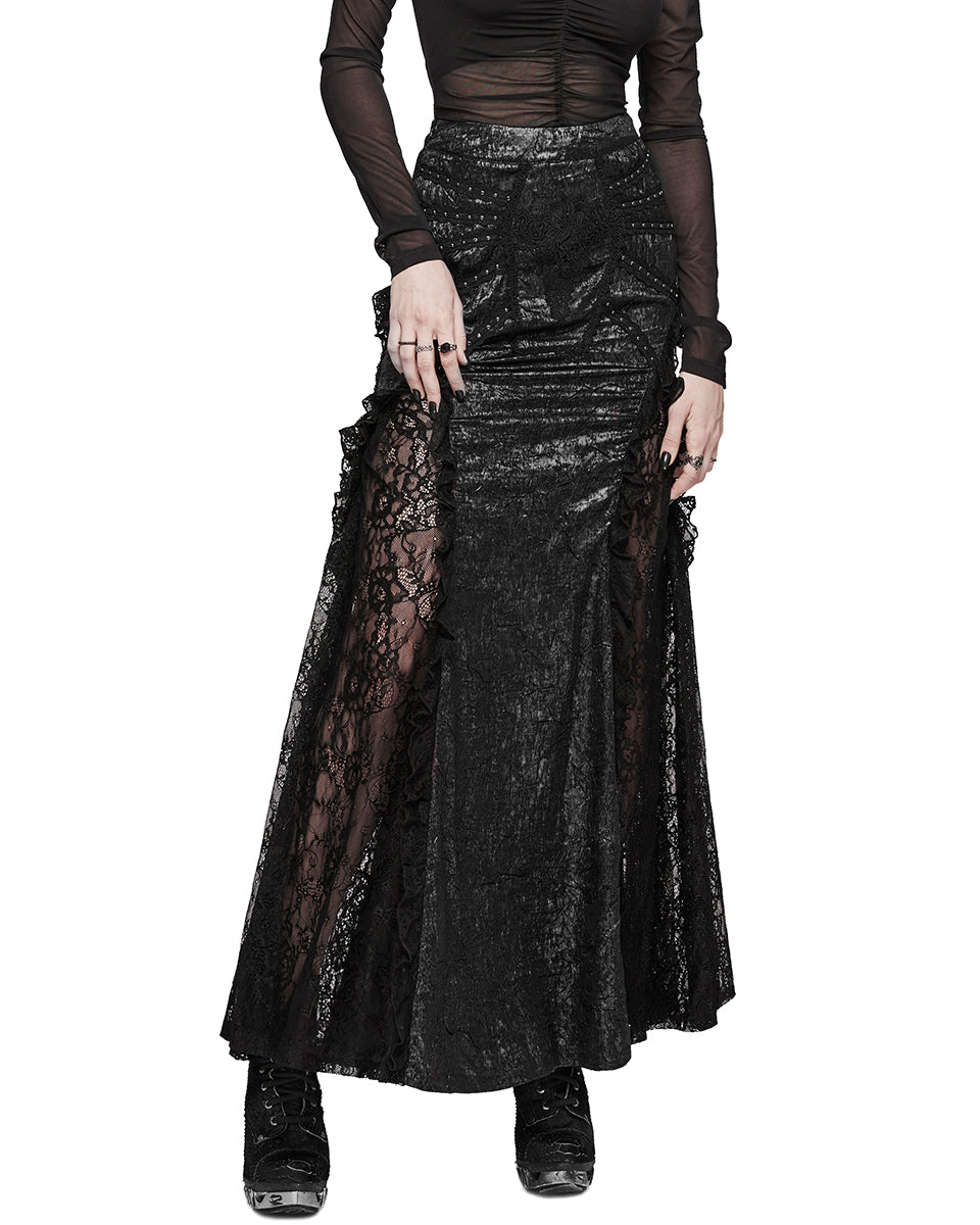 WQ-706BQF-BKF Long Textured Floral Tribute Casket Maxi Skirt - Black