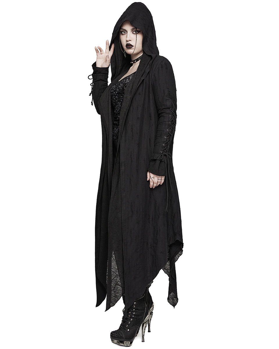 PR-DY-1498ZCF-BKF Womens Apocalyptic Gothic Hooded Cloak Waterfall Cardigan - Extended Size Range