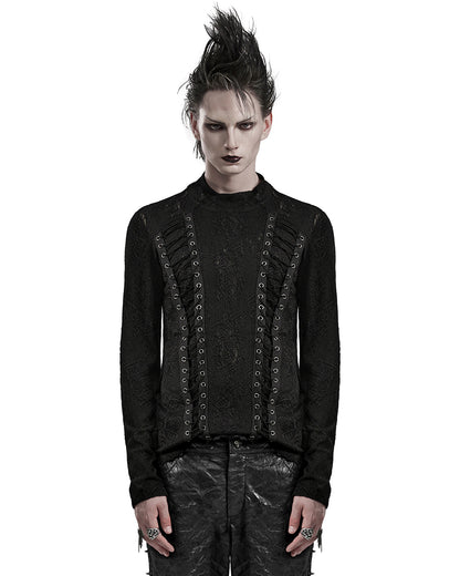 PR-WT-826TCM-BKM Mens Gothic Textured Knit  Top