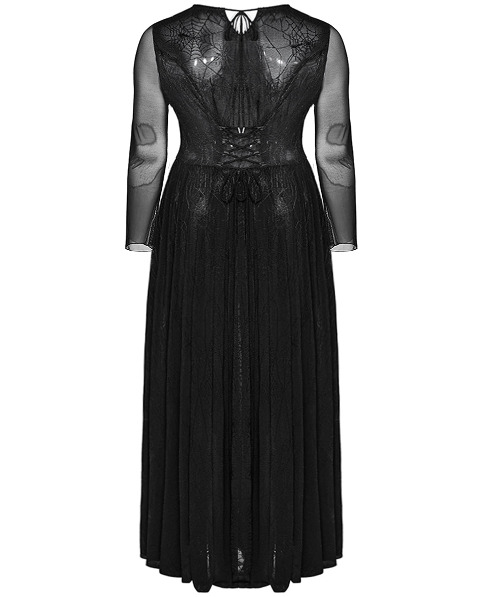 DQ-738LQF Plus Size Womens Gothic SpiderWeb Mesh Snakescale Maxi Dress