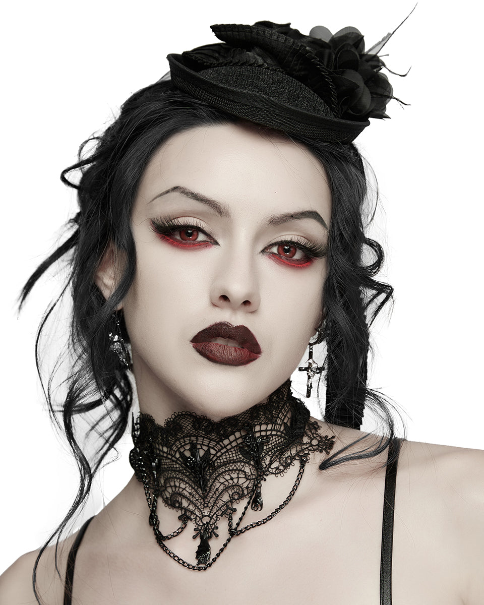 Womens Dark Gothic Chained Lace Hanging Bats Necklace