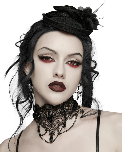 Womens Dark Gothic Chained Lace Hanging Bats Necklace