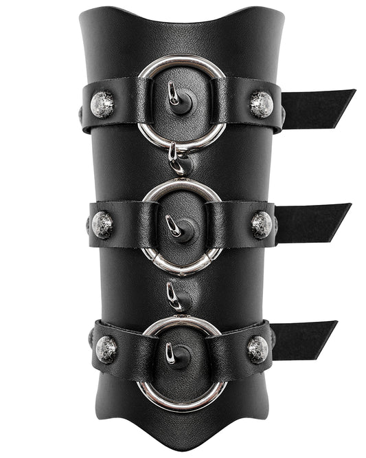 WS-527-BKM Mens Dark Gothic Spiked Wrist Cuff (Single) - Black Faux Leather