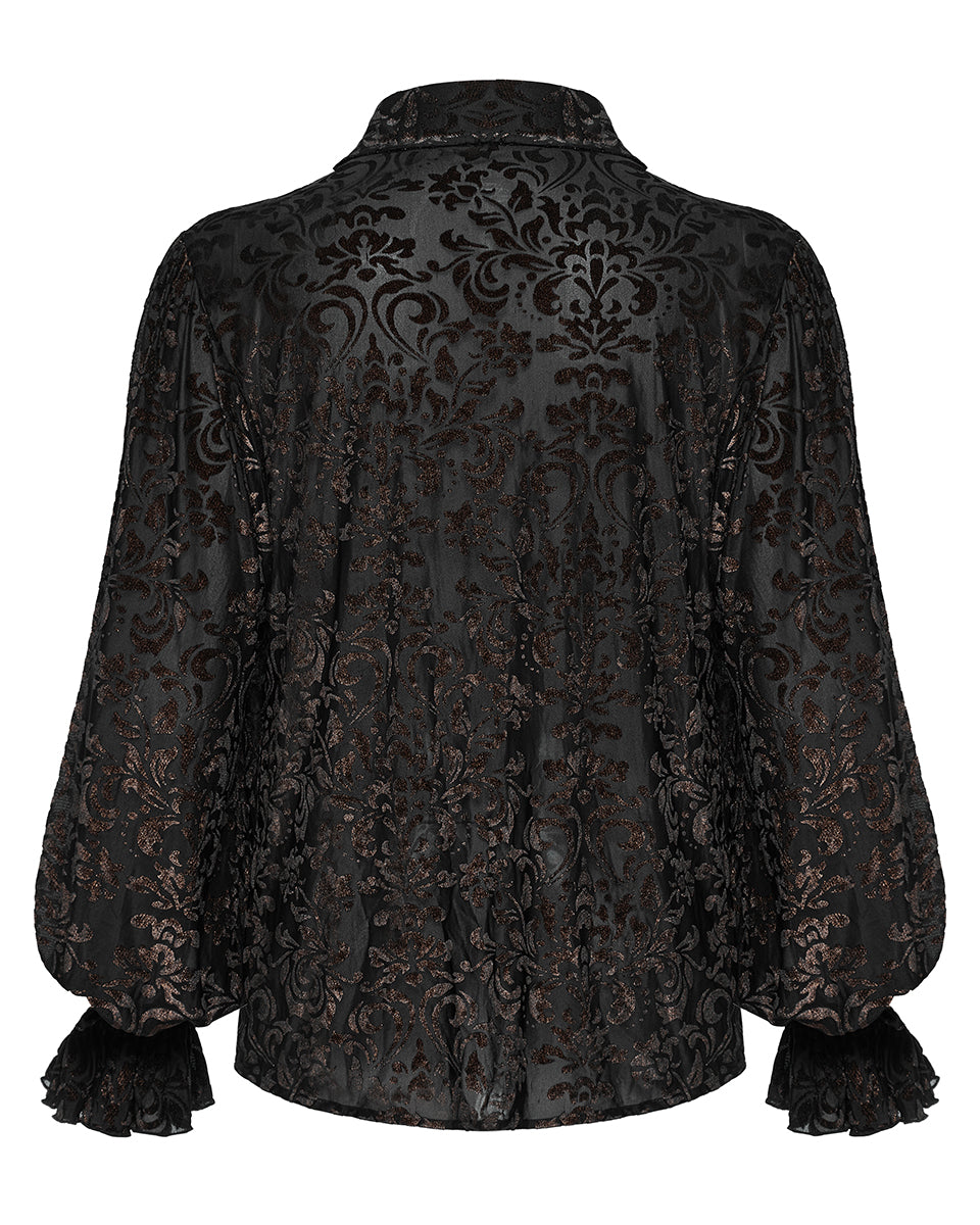 PR-WY-1558CCM-BK-GDM Mens Gothic Damask Flocking Poet Shirt - Black & Gold