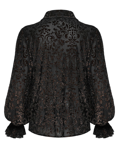 PR-WY-1558CCM-BK-GDM Mens Gothic Damask Flocking Poet Shirt - Black & Gold