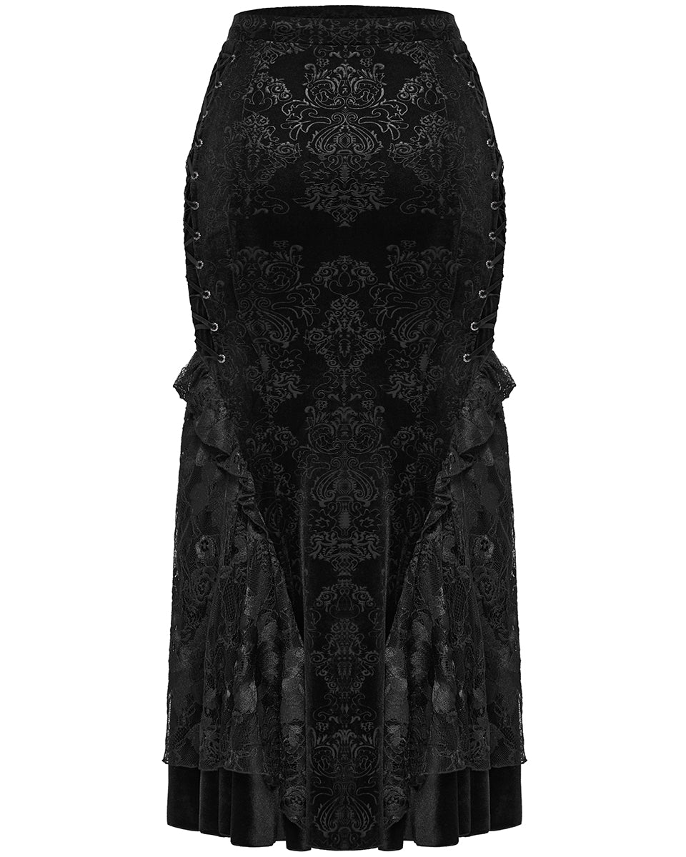 DQ-727BQF Plus Size Womens Gothic Embossed Velvet Damask Fishtail Skirt