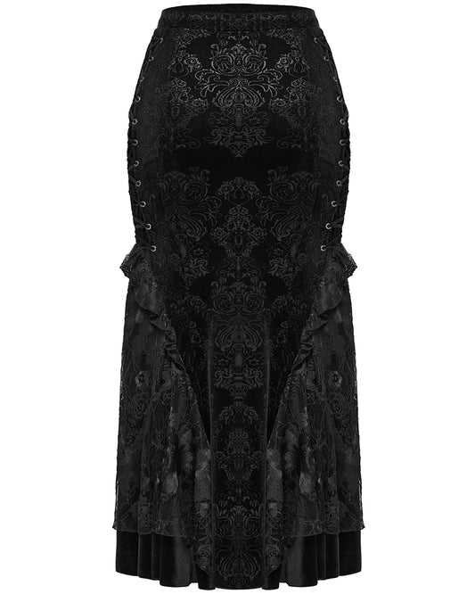 DQ-727BQF Plus Size Womens Gothic Embossed Velvet Damask Fishtail Skirt